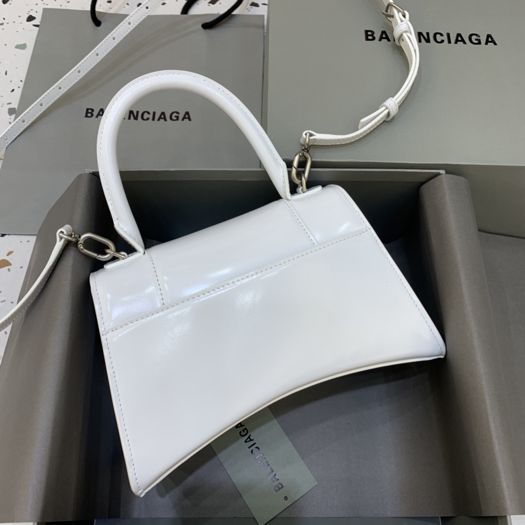 Balenciaga Hourglass Small Handbag Box Calfskin Shoulder Bag White